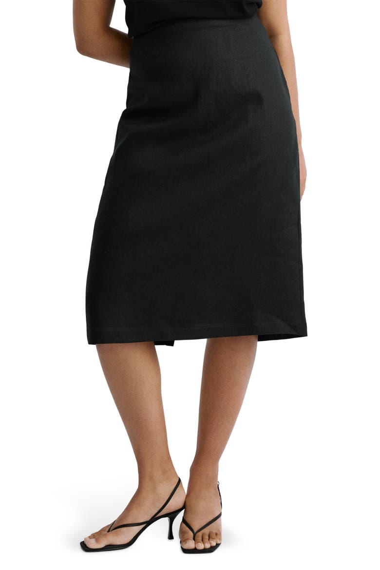 Linen Midi Skirt, Main, color, BLACK