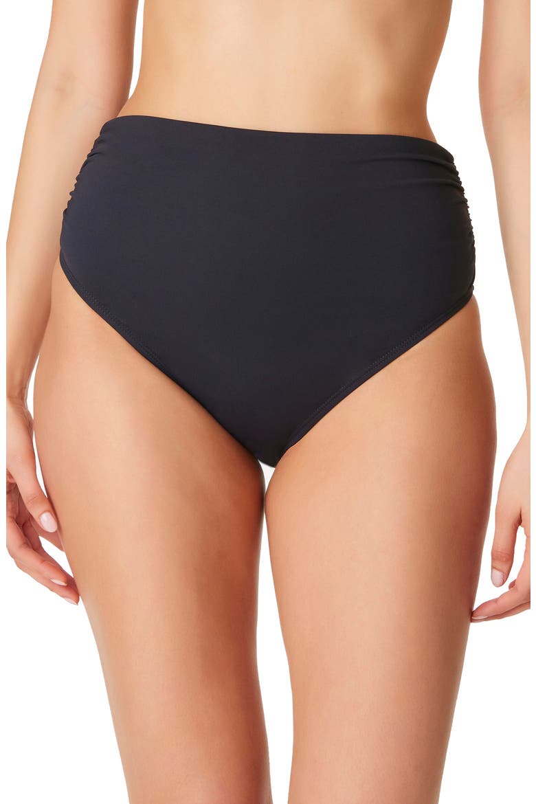 Kore Shirred High Waist Bikini Bottoms, Main, color, BLACK