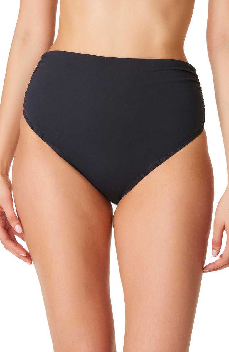 BLEU by Rod Beattie Kore Shirred High Waist Bikini Bottoms, Main, color, Black