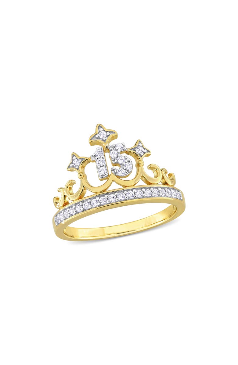 DELMAR Created White Sapphire 15 Crown Quinceañera Ring, Main, color, Gold