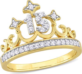 Created White Sapphire 15 Crown Quinceañera Ring