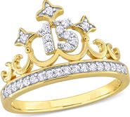 DELMAR Created White Sapphire 15 Crown Quinceañera Ring