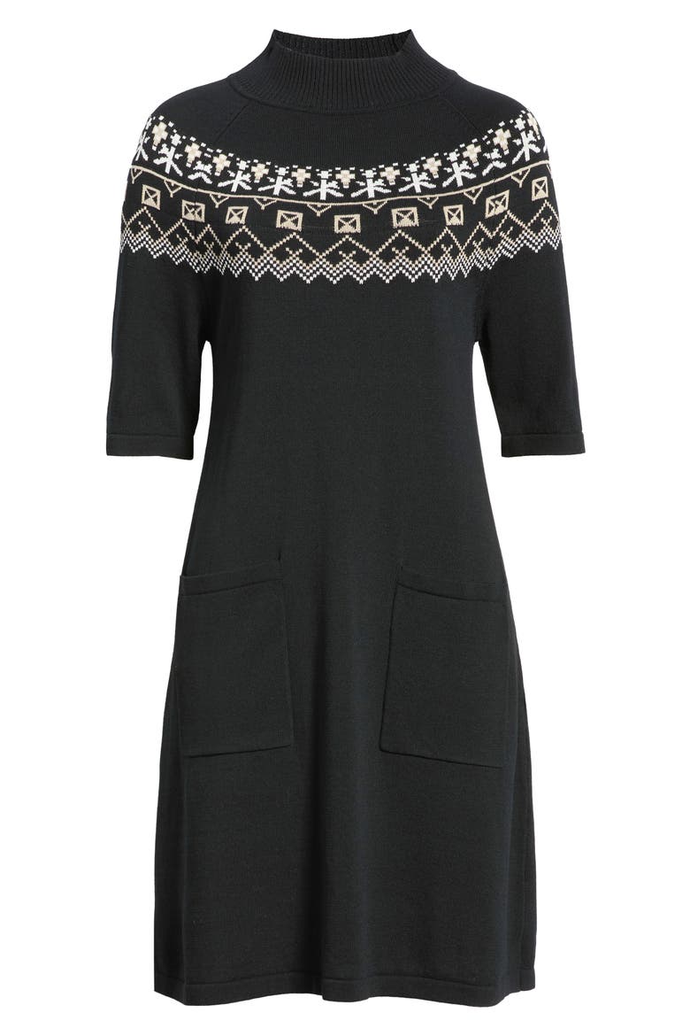 Fair Isle Sweater Dress, Alternate, color, BLACK