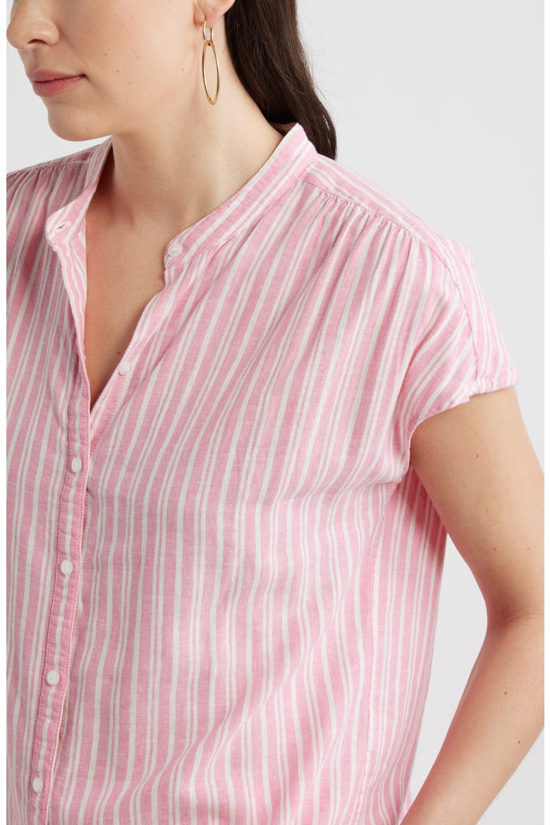 Novelty Stripe Cap Sleeve Button-Up Shirt, Alternate, color, PINK- IVORY GINGER STRIPE