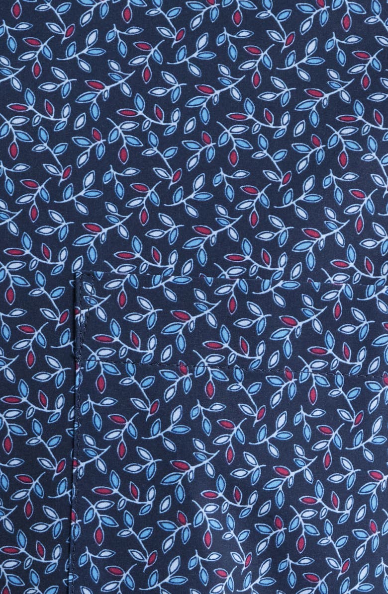 Mizzen+Main Leeward Trim Fit Short Sleeve Performance Button-Up Shirt, Alternate, color, Navy Vine Leaf