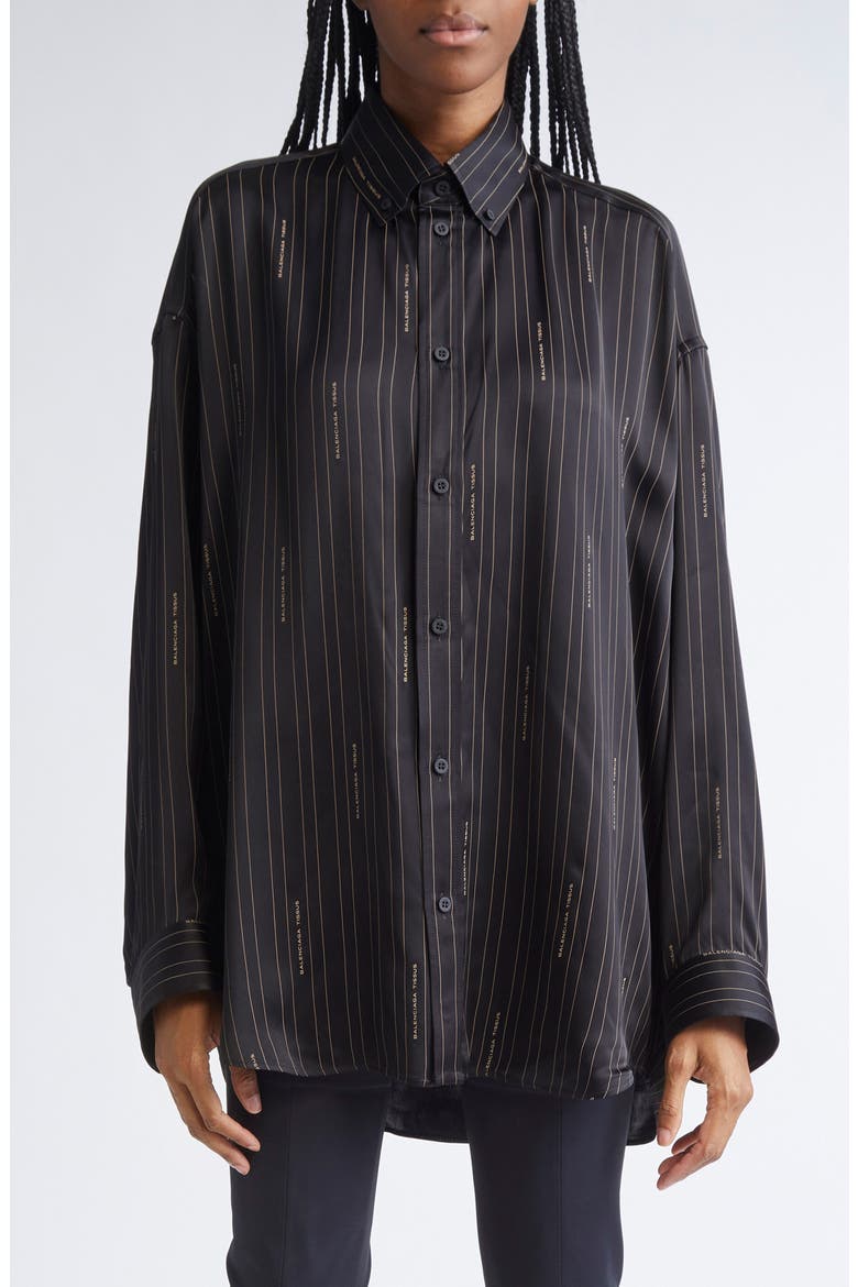 Logo Stripe Cocoon Button-Down Shirt, Main, color, 1264 BLACK/ CAMEL