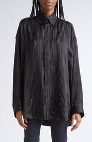 Balenciaga Logo Stripe Cocoon Button-Down Shirt