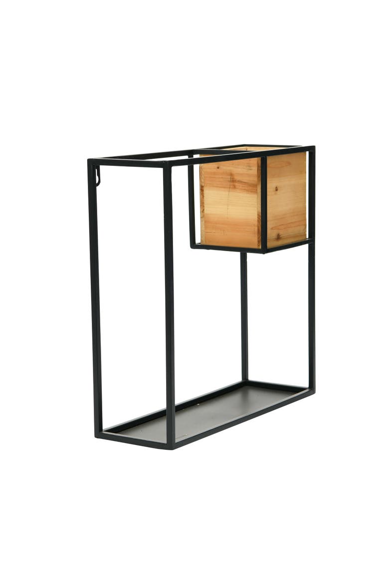 Metal Wall Shelf with Wood Box, Black, Alternate, color, Black