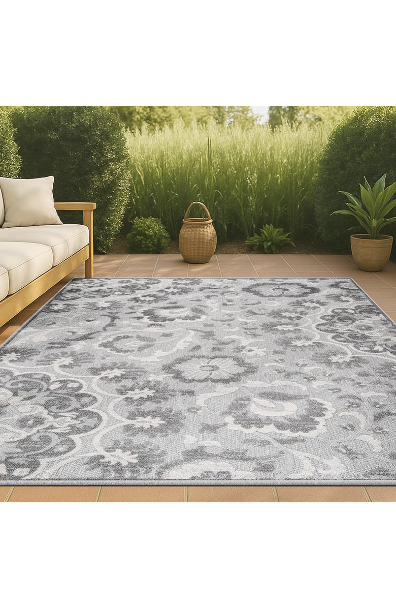 JONATHAN Y Lucena Modern Medallion High-Low Indoor/Outdoor Area Rug, Alternate, color, Light Gray/Ivory