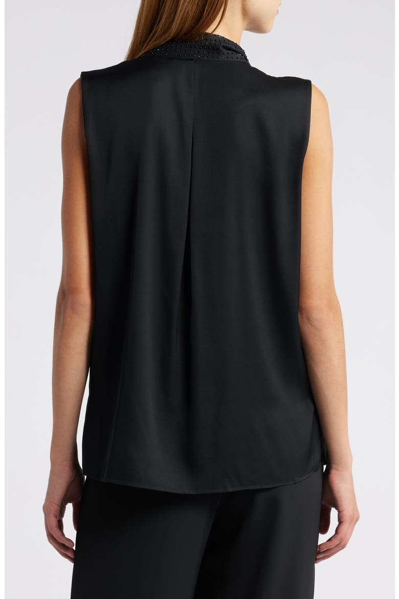Evelyn Sequin Tie Neck Sleeveless Silk Blend Button-Up Top, Alternate, color, BLACK