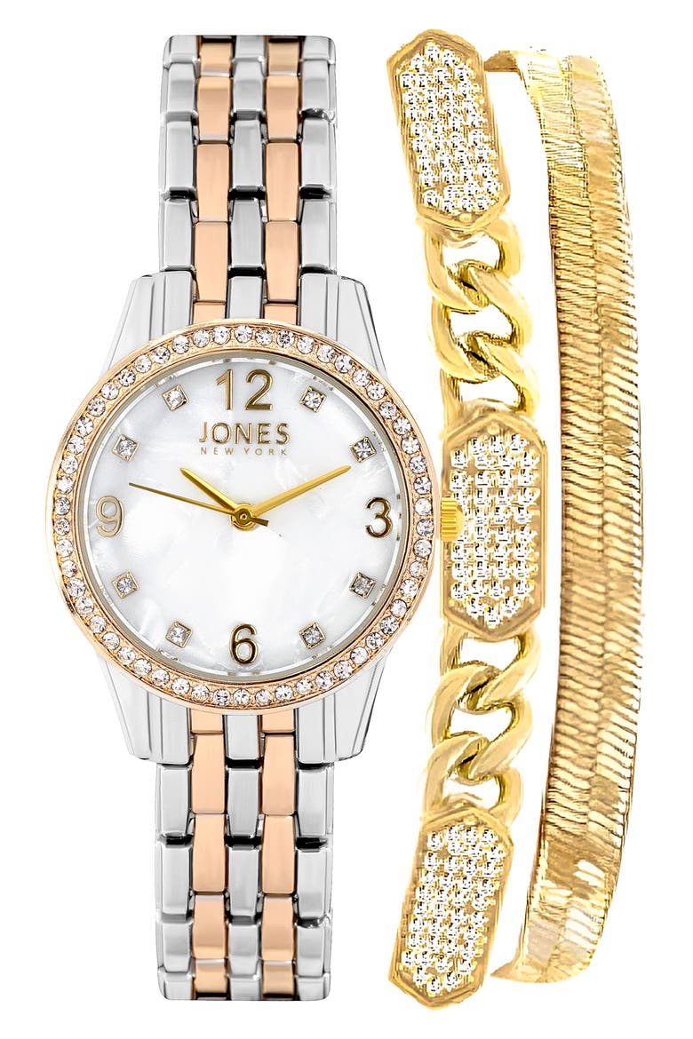 Two-Tone Crystal Bracelet Watch & Bracelets Set, 30mm, Main, color, GOLD/ SILVER