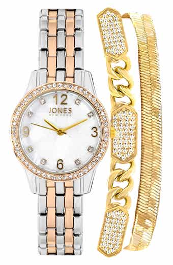 I TOUCH Two-Tone Crystal Bracelet Watch & Bracelets Set, 30mm