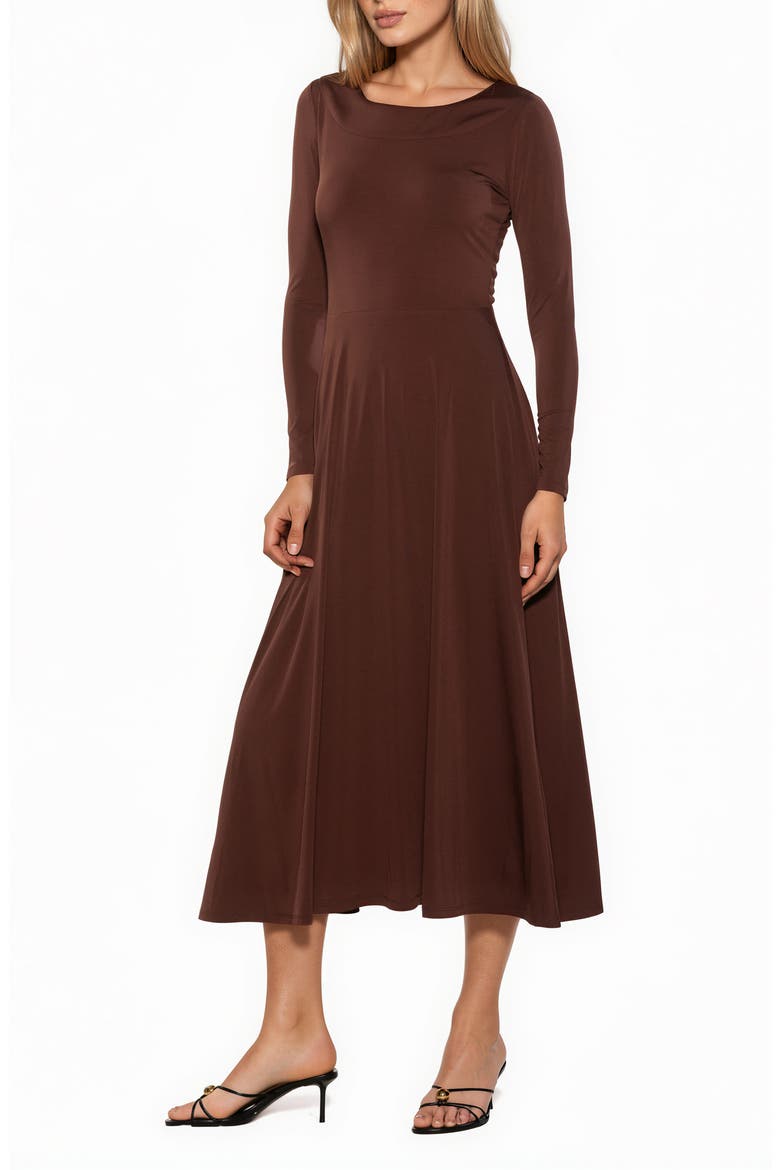 Harlow Long Sleeve Fit & Flare Midi Dress, Main, color, BROWN