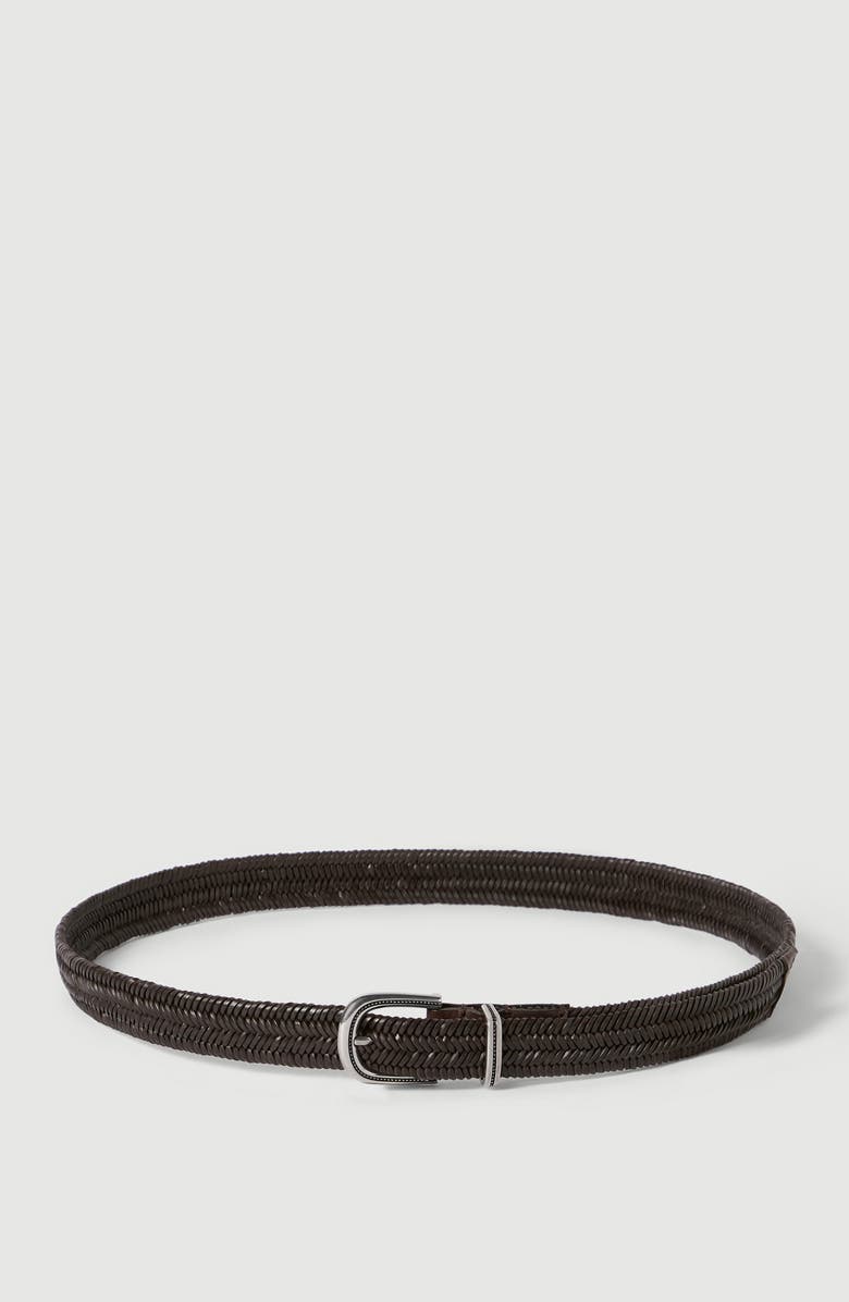 Brunello Cucinelli Braided leather belt, Alternate, color, Brown