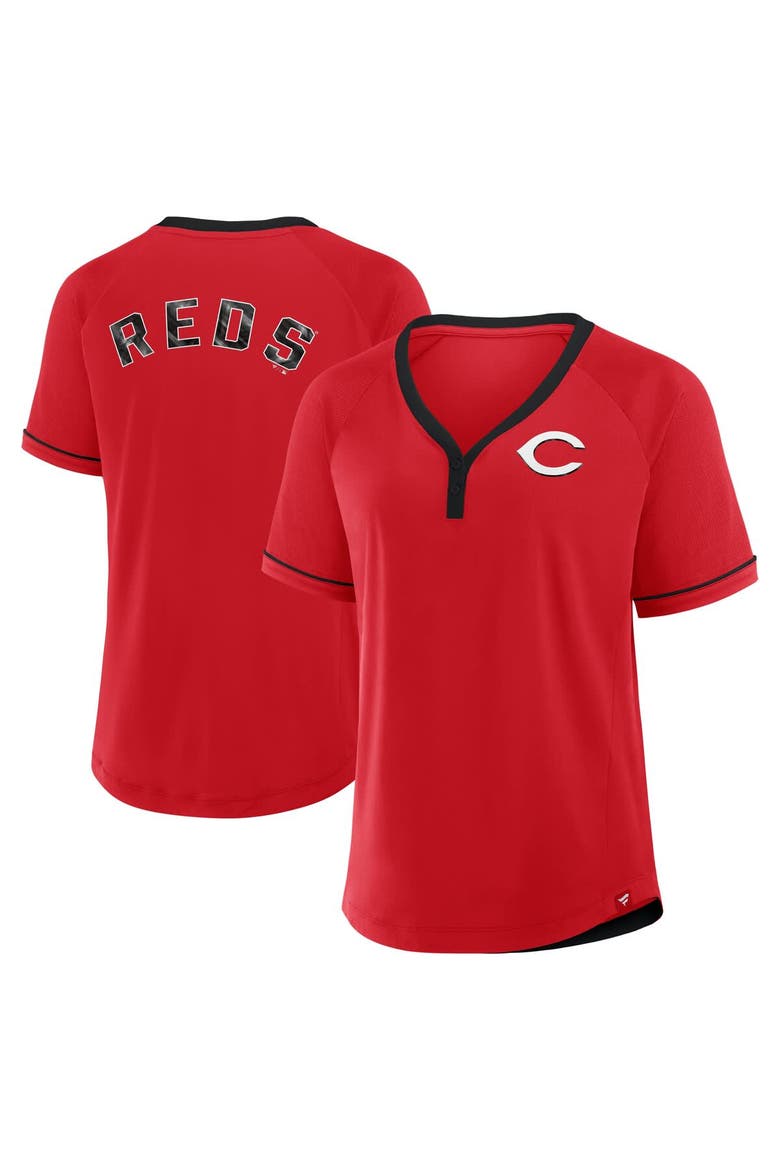 Women's Fanatics Red Cincinnati Reds League Diva Star Raglan V-Neck T-Shirt, Main, color, Red