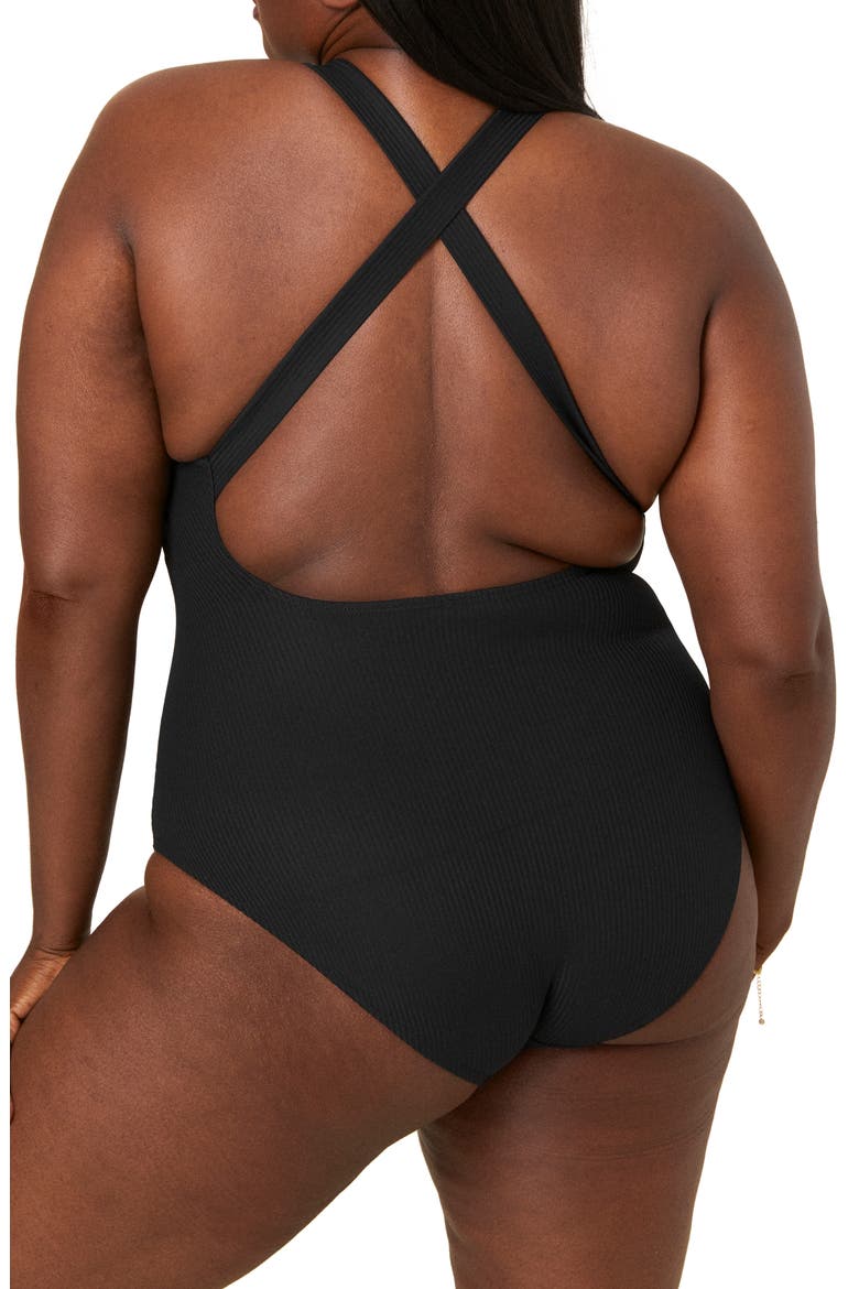 Tulum Ribbed One-Piece Long Torso Swimsuit, Alternate, color, BLACK
