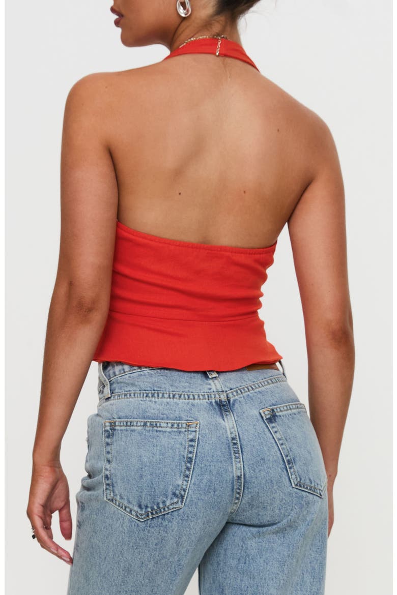 Pleasing Peplum Halter Top, Alternate, color, RED