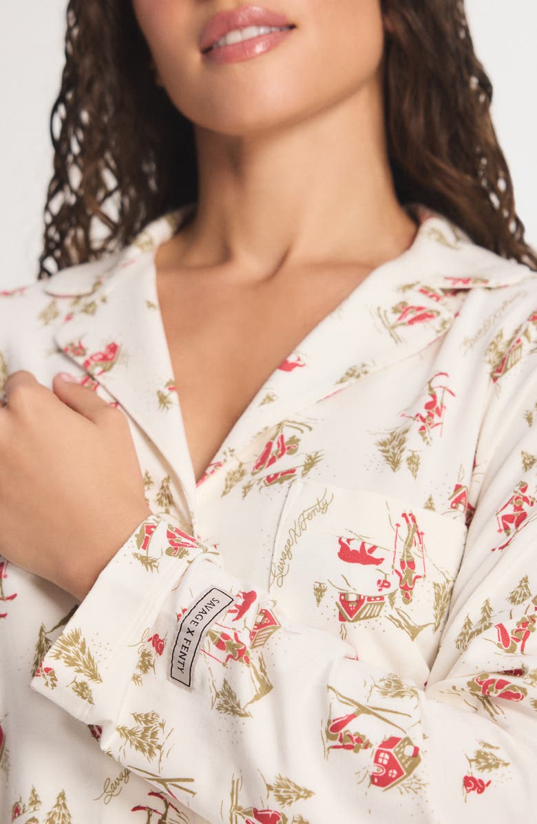 SAVAGE X FENTY Softcore Modal Blend Pajama Button-Up Shirt, Alternate, color, Petal White Sultry Slopes
