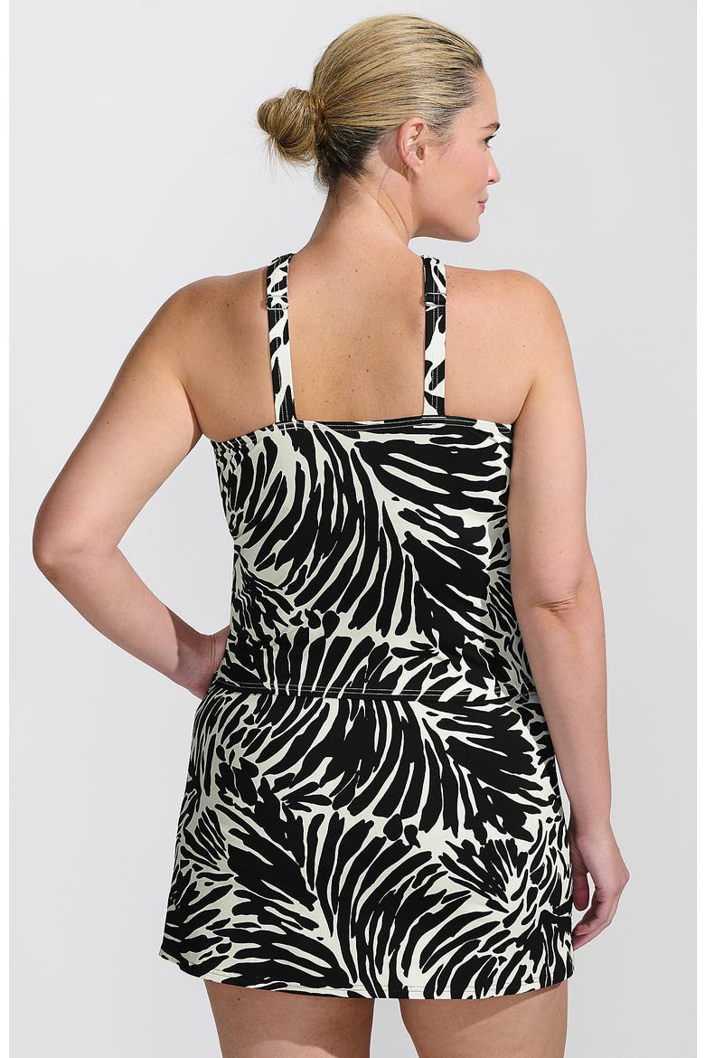 Criss Cross Halter Tankini Swimsuit Top, Alternate, color, Black/Egret White Leaf Scroll