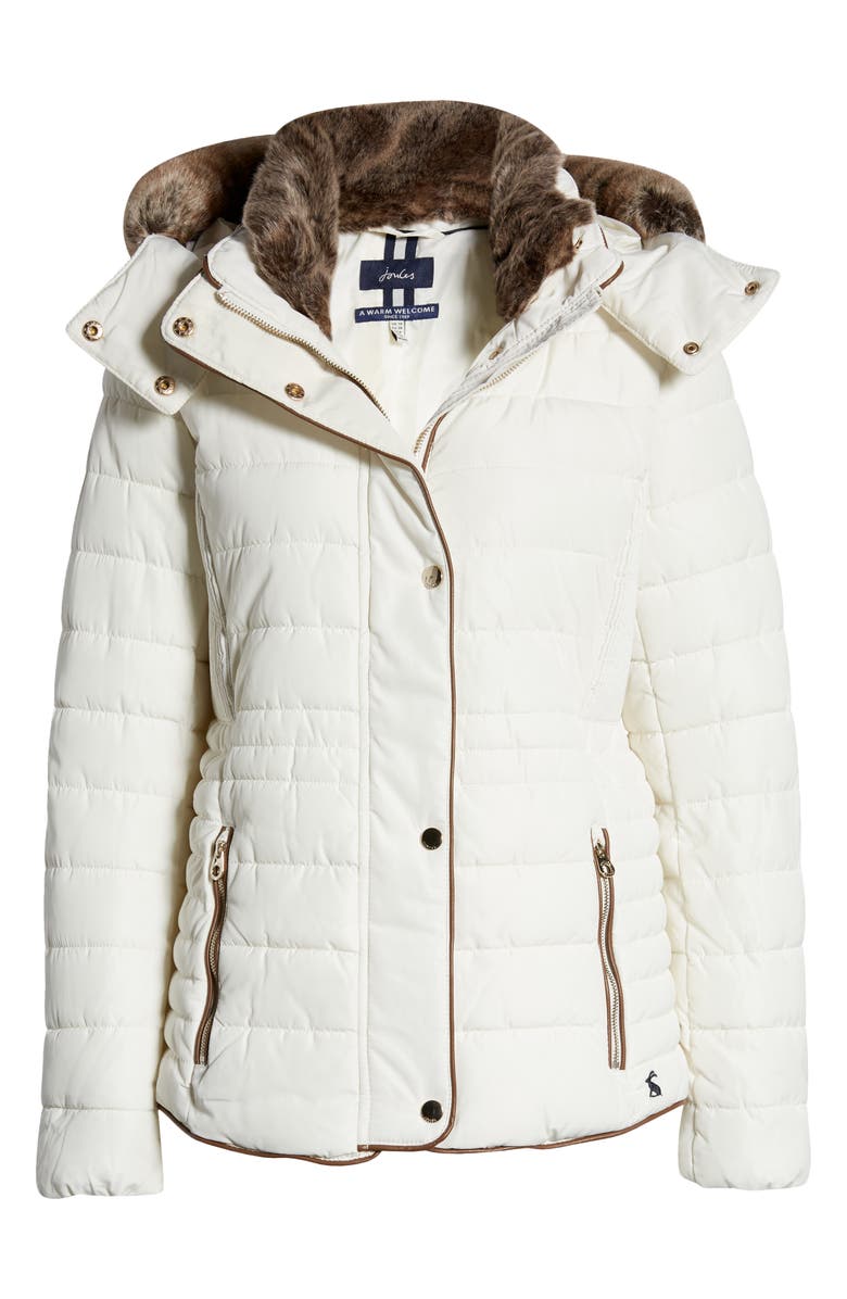 Joules Gosway Water Resistant Quilted Coat with Detachable Hood & Faux Fur Trim, Alternate, color, 