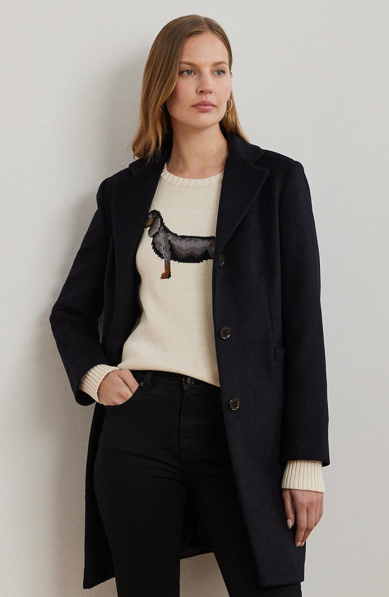 Lauren Ralph Lauren Longline Wool Blend Coat, Alternate, color, Black