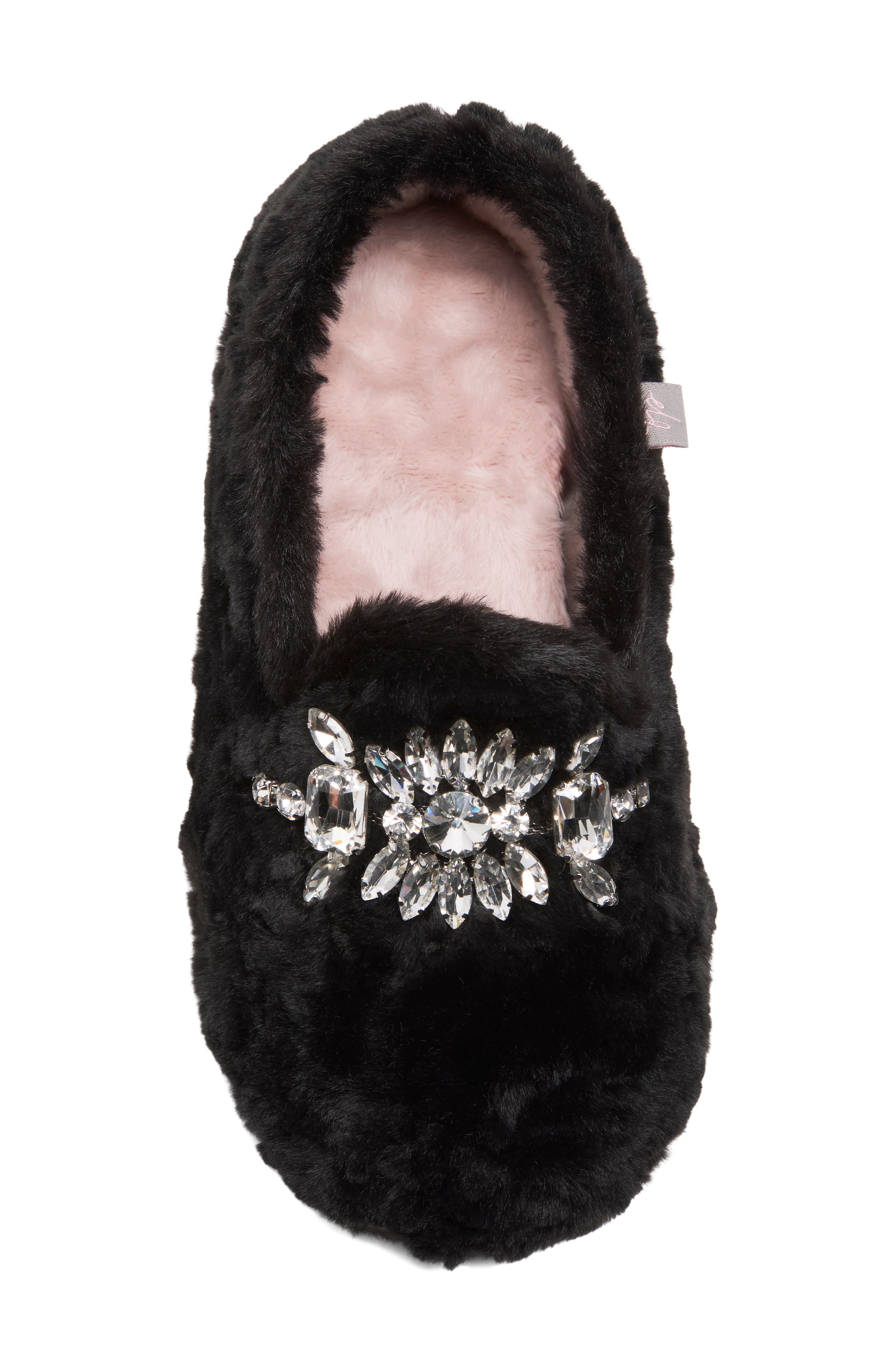 Slumber Party Faux Fur Loafer Slipper, Alternate, color, BLACK