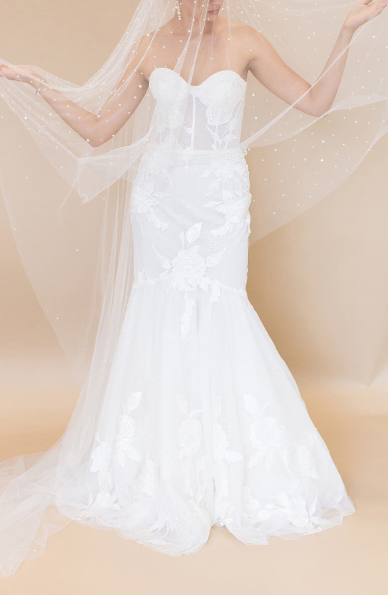 Brides & Hairpins Layana Freshwater Pearl & Crystal Embellished Cathedral Blusher Veil, Main, color, Ivory