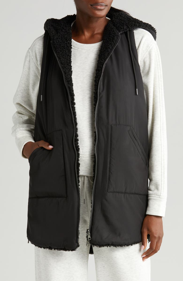 Zella Cozy Insulated Hooded Faux Shearling Reversible Vest, Alternate, color,