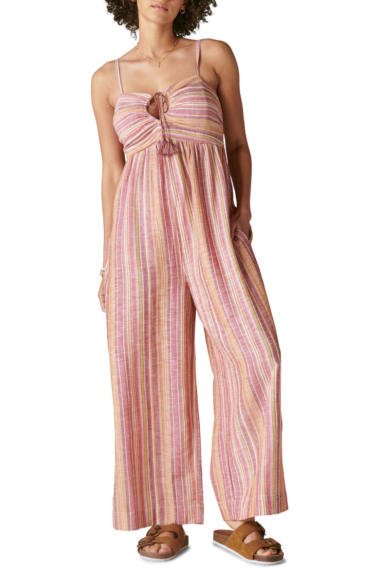 Lucky Brand Stripe Cotton & Linen Jumpsuit, Main, color,