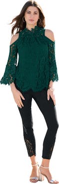 Roaman's Lace Cold Shoulder Top