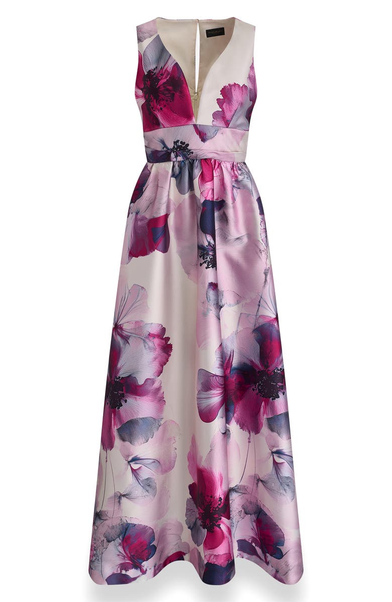 Donna Karan New York V-Neck Print Ballgown, Alternate, color, Sangria Multi