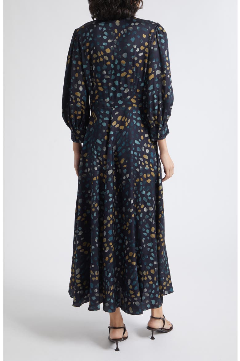 Painted Spot Tie Neck Midi Dress, Alternate, color, NAVY