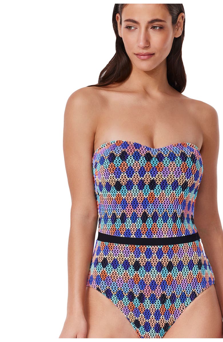 Profile by Gottex Retro Riviera Bandeau Netted Crochet One Piece, Alternate, color,