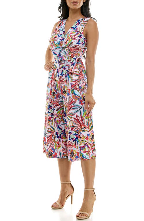 Nina Leonard Surplice Culotte Crop Jumpsuit In Multi