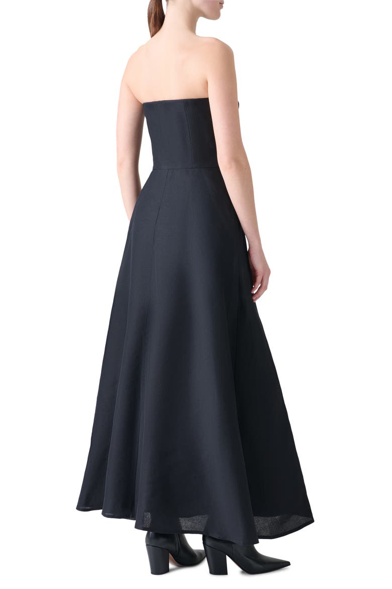 Corsage Flower Strapless Silk Maxi Dress, Alternate, color, BLACK
