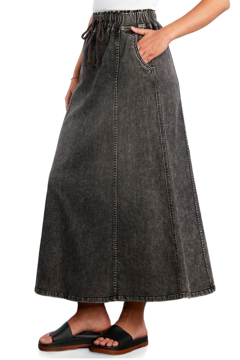 Tie Waist Denim Skirt, Alternate, color, SPLIT GREY