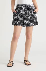 NVLT Floral Gingham Cotton Poplin Drawstring Shorts