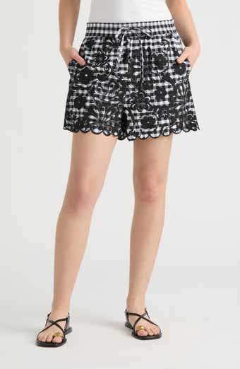 NVLT Floral Gingham Cotton Poplin Drawstring Shorts