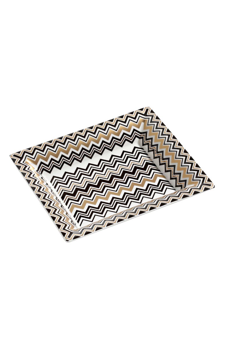 Missoni Home Tableware Tray ZIG ZAG Rectangular Large in Luxury Box Gold 8.5" x 6.75", Main, color,