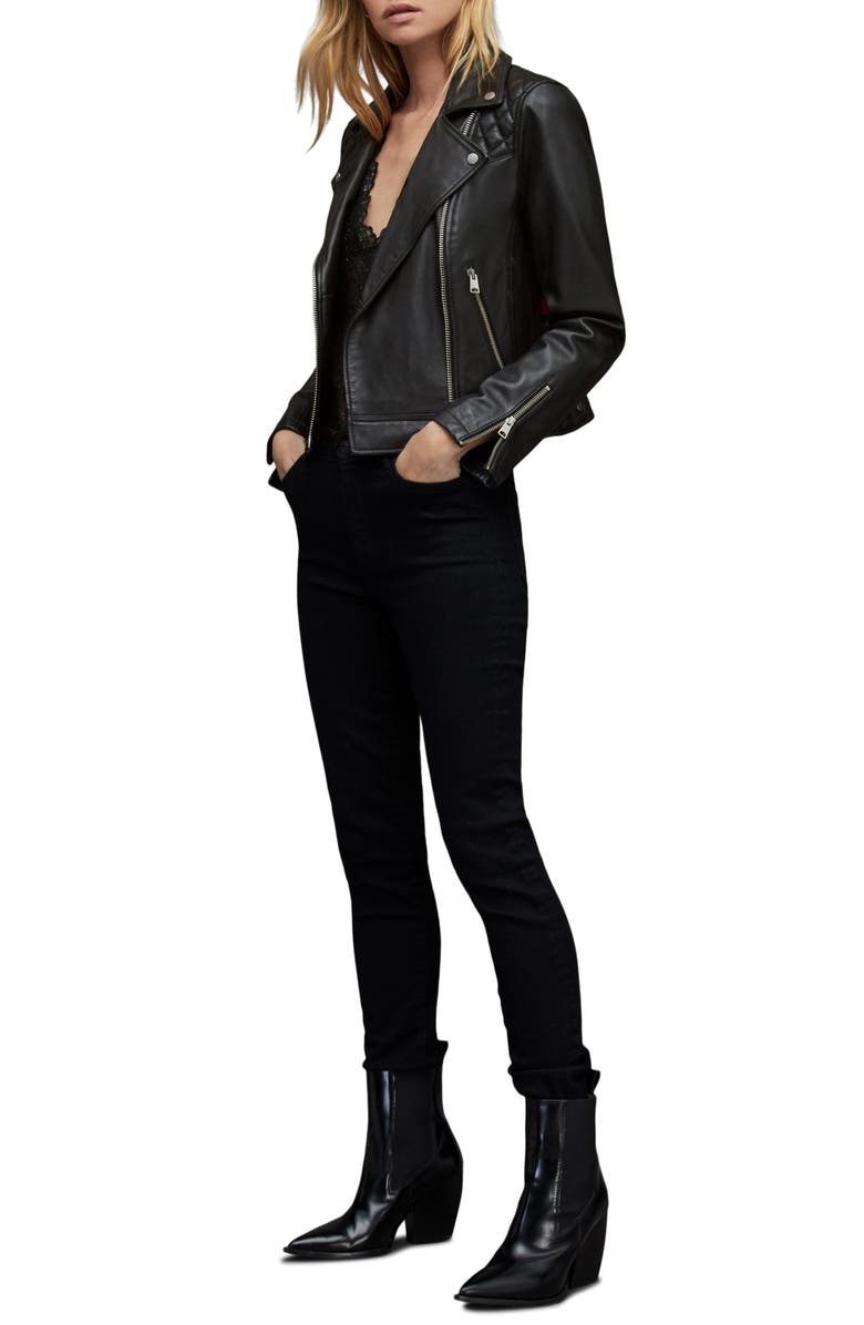 AllSaints Caden Sheepskin Leather Moto Jacket, Alternate, color, 