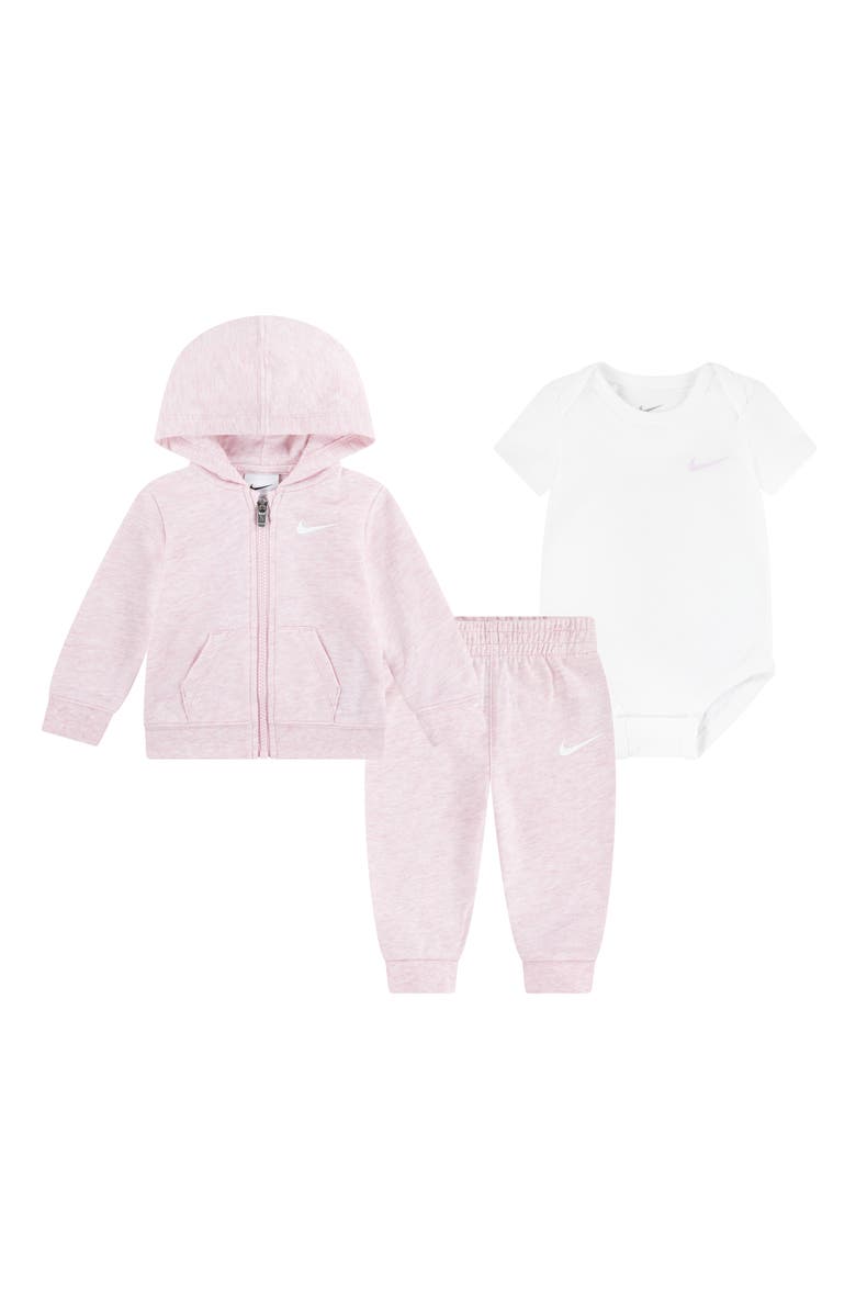 Nike Full-Zip Hoodie, Bodysuit & Pants Set, Main, color, Pink Foam