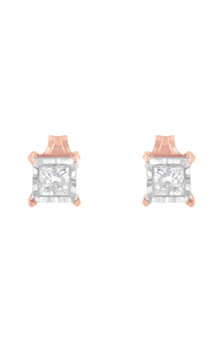 Haus of Brilliance 14K Rose Gold Plated Silver 1/2 Ct Princess Diamond Solitaire Stud Earrings, Alternate, color, White