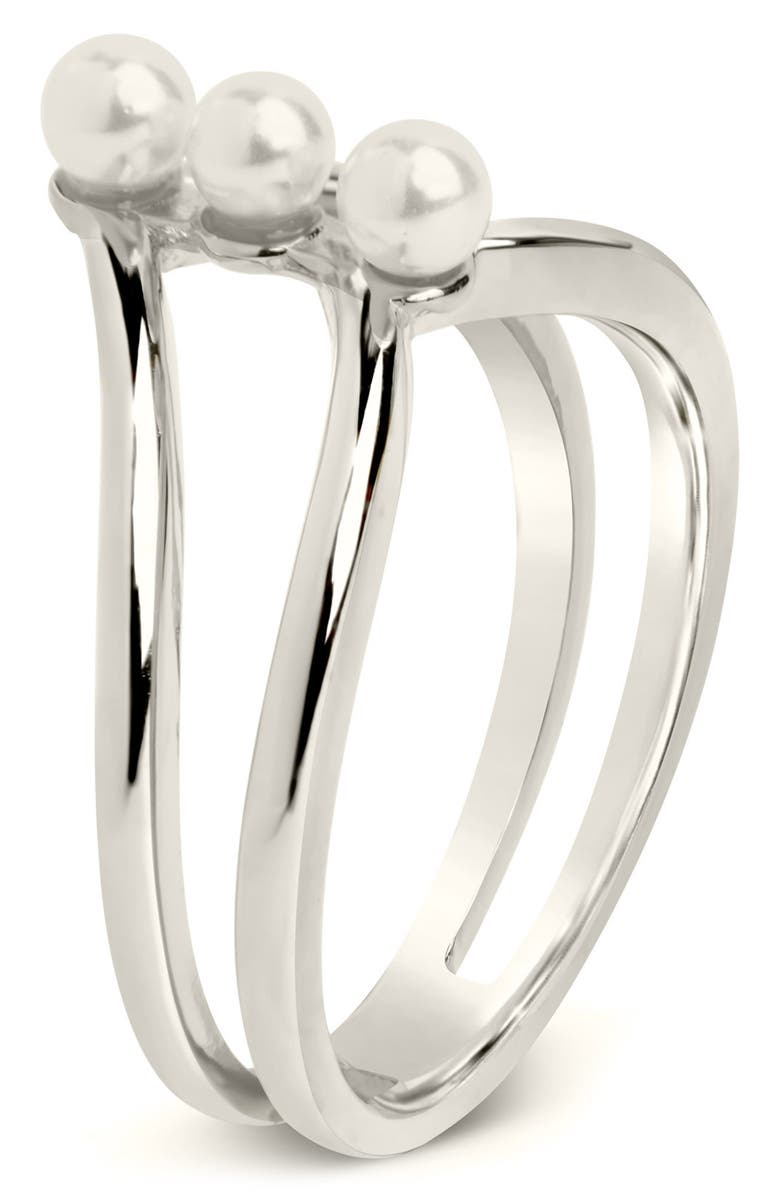Sterling Forever Sterling Silver Triple 3.5mm Freshwater Pearl Cutout Ring, Alternate, color, Silver