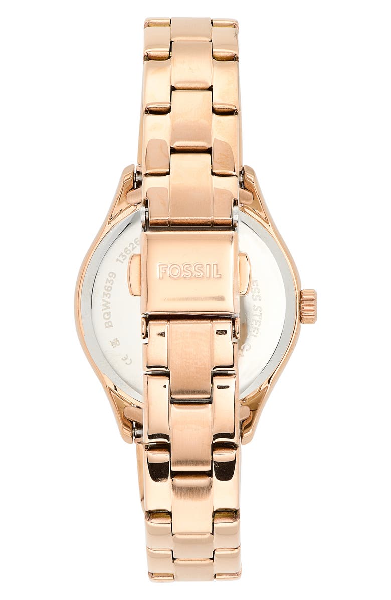 Fossil Rye Rose Gold Tone Bracelet Watch, 30mm, Alternate, color, Rose Gold