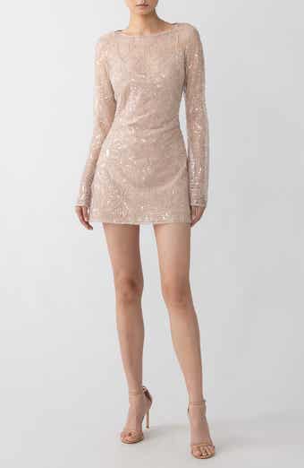 SAU LEE Odessa Beaded Floral Long Sleeve Cocktail Minidress