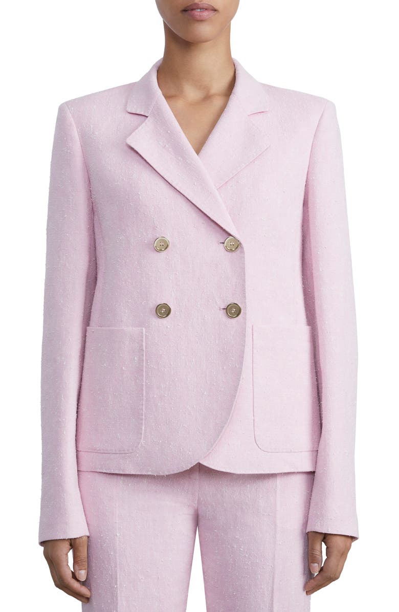 Lafayette 148 New York Double Breasted Linen & Silk Tweed Blazer, Main, color, 