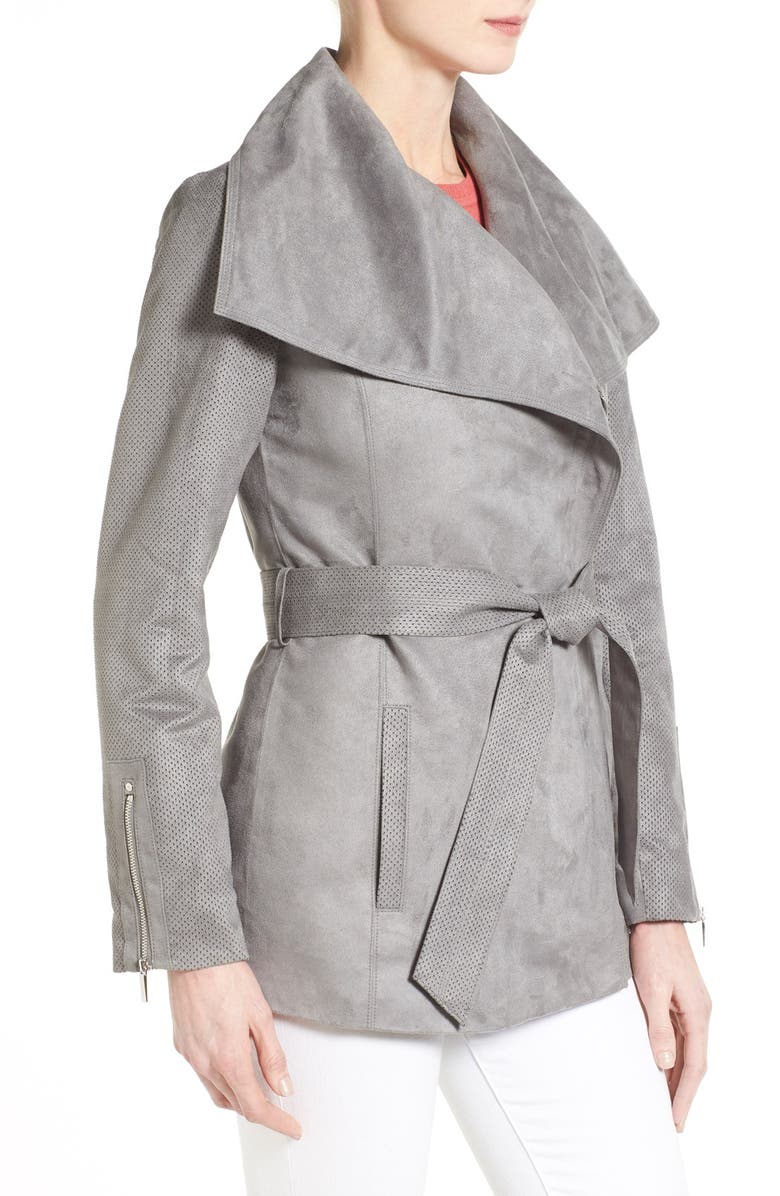 Laundry by Shelli Segal Belted Faux Suede Jacket, Alternate, color, 