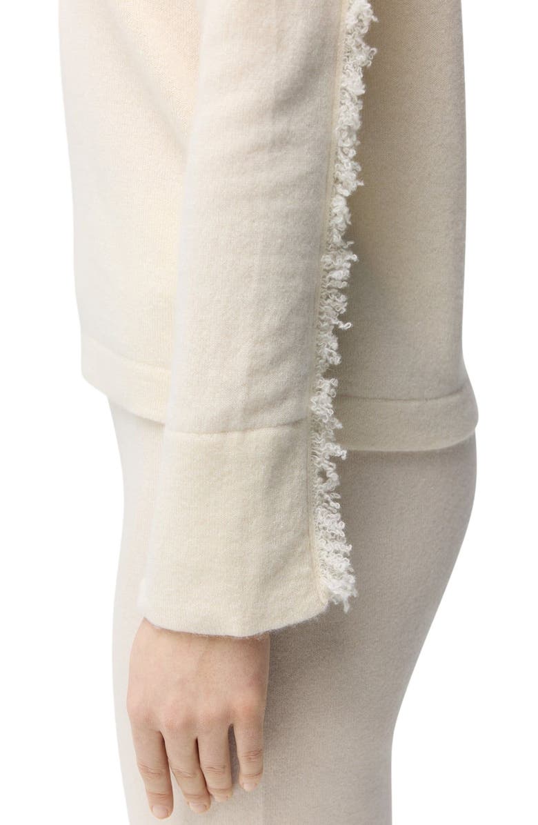 GOBI Mongolian Cashmere Fringed V-Neck Cashmere Sweater, Alternate, color, Off White