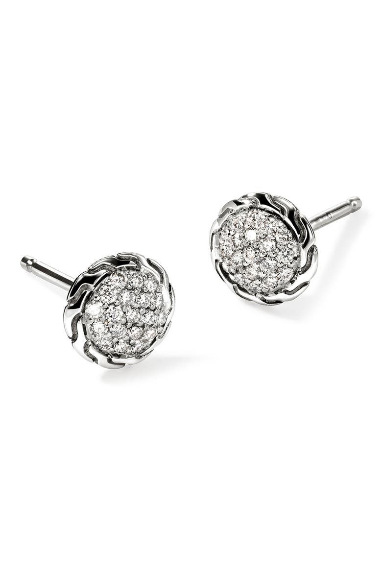 JH Essential Diamond Pavé Stud Earrings, 7mm, Alternate, color, SILVER/DIAMOND