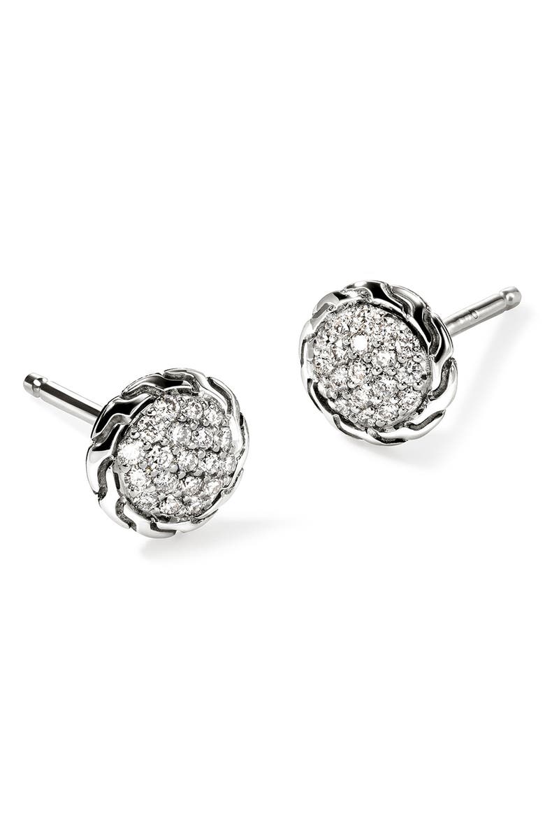 John Hardy JH Essential Diamond Pavé Stud Earrings, 7mm, Alternate, color, Silver/Diamond